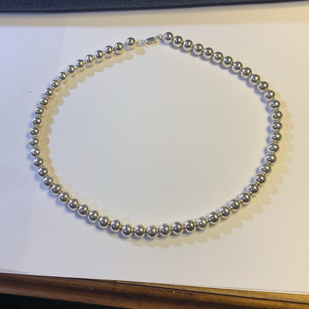 Estate Elegant Silver Wire  Beads Necklace stamped 925 - Picture 3 of 5